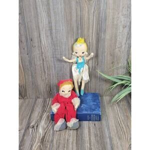 2 Retro Stockinette Posable Dolls, Ballerina Christmas Elf 1960s Vintage Decor